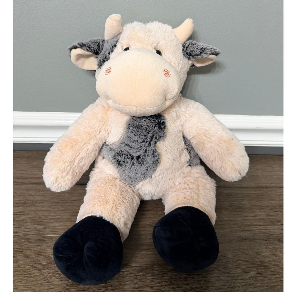 Teddy Mountain Cow Plush Stuffed Animal Cream Grey Spotted Farm Toy 16 inch - Picture 2 of 6